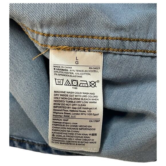 Gap Maternity Top Womens L Pearl Snap Long Sleeve Button Up Western Chambray - Picture 9 of 11